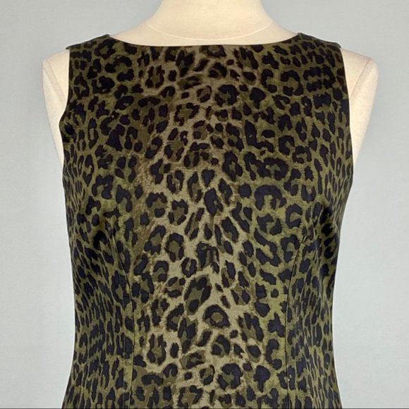 Ann Taylor Womens Sleeveless Sheath Dress Green Leopard Animal Print size 2 - Picture 3 of 11